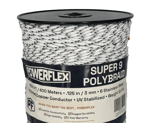 Powerflex 1320' Mixed-Metals PolyBraid (6 stainless steel & 3 tin-copper conductors, black & white)