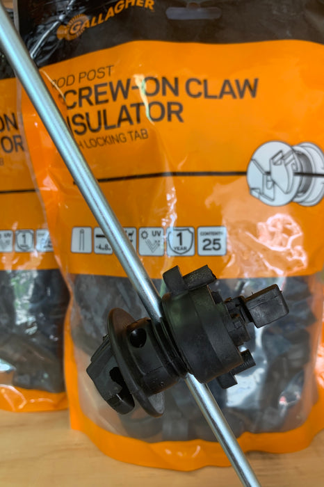 Gallagher Screw-on Claw Rod Post Insulator 25/Pack